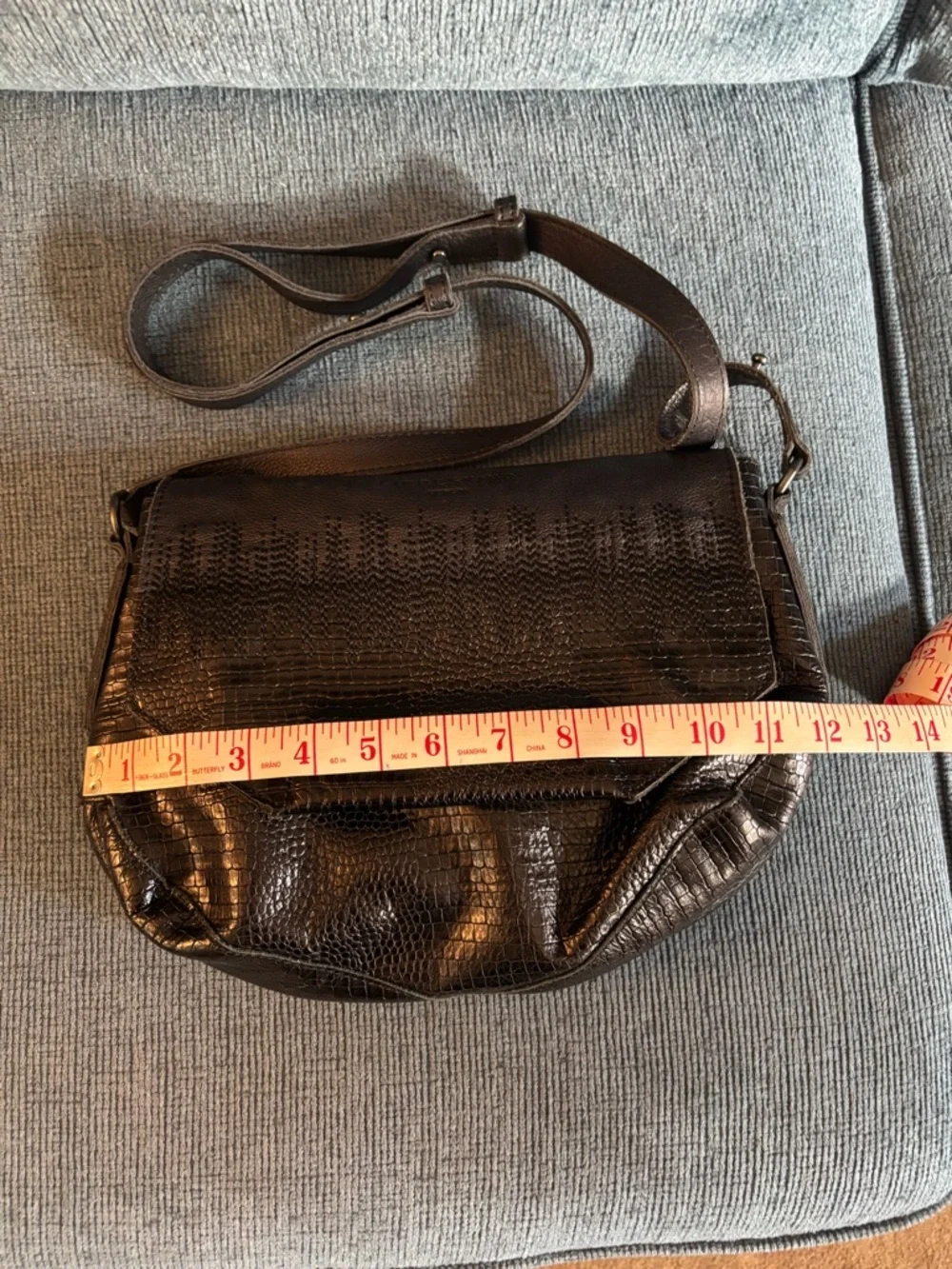 Liebeskind Croc Printed Black Leather Bag - Picture 4 of 9